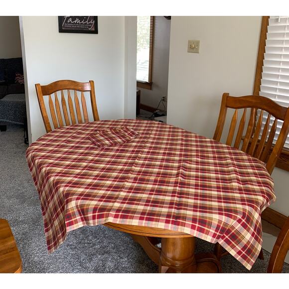 Park Designs Red Plaid Tablecloth Napkins Dish Towels Valance 100% Cotton 10 Pc. - Picture 3 of 8